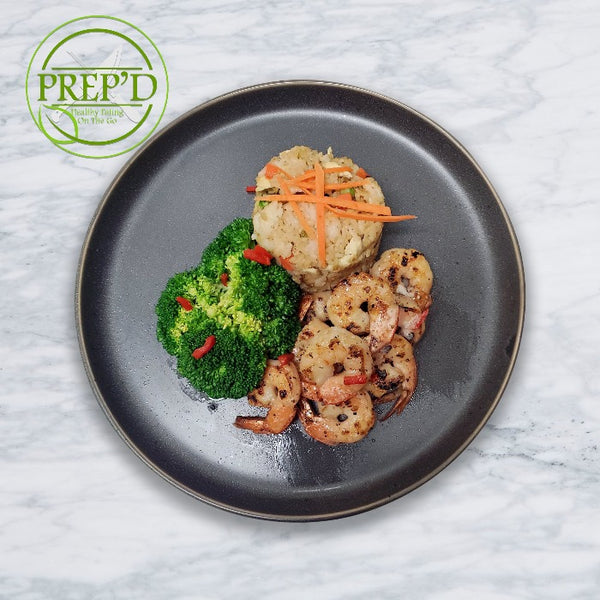 Sautéed Shrimp with Fried Rice and Broccoli - Prep'd Tulsa