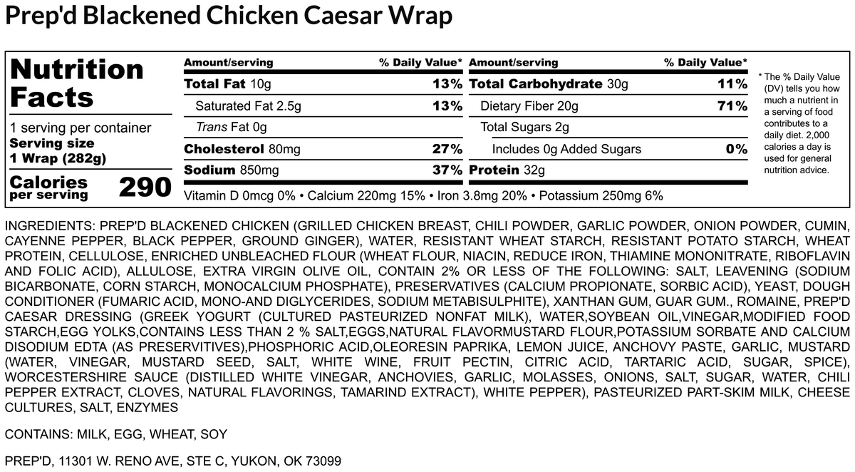 Blackend Chicken Caesar Wrap – Prep'd